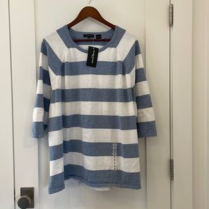 Chambray Blue & white Striped 3X Cotton Sweater, new never been worn